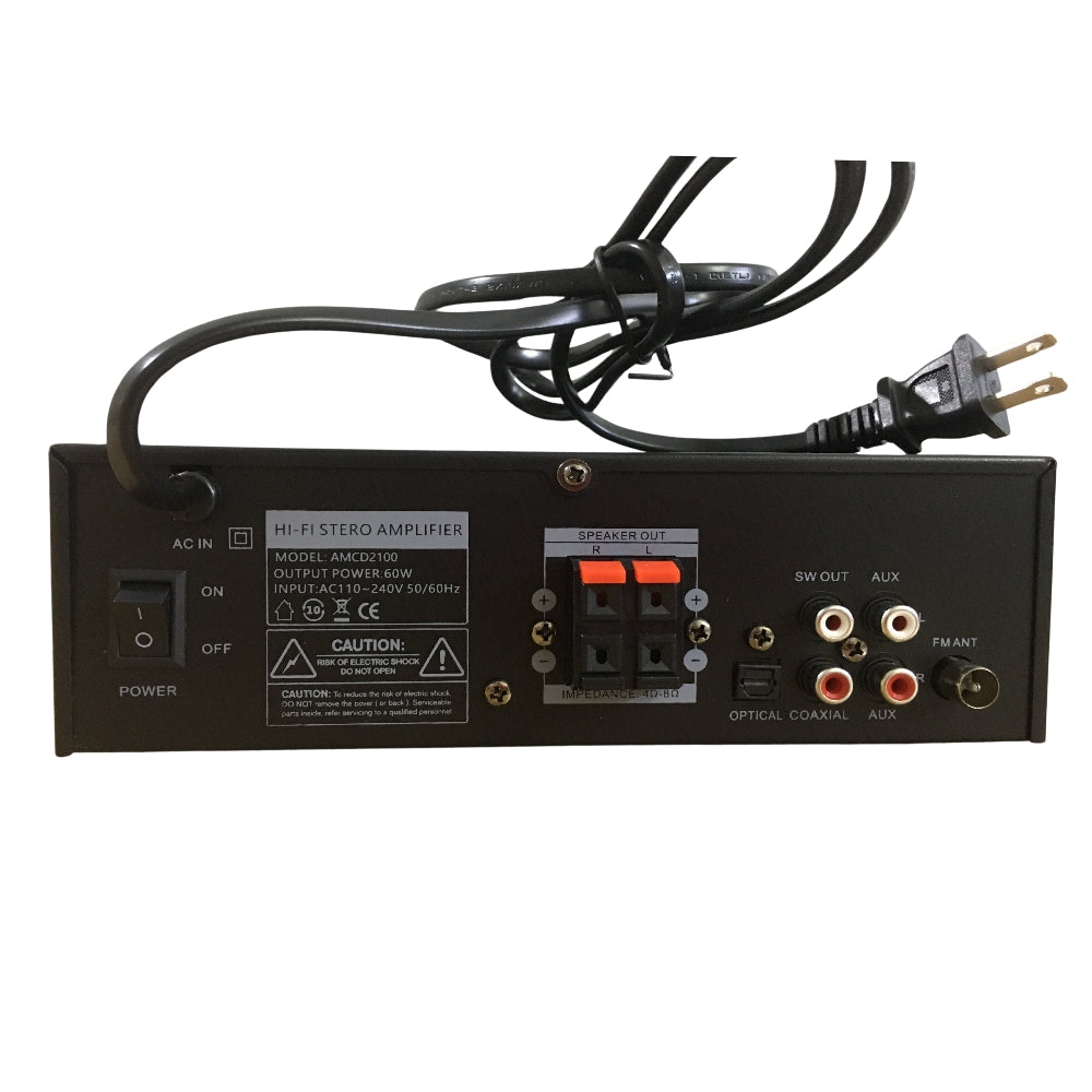 CDD 2.0 Ch. Amplifier RMS 60W (30Wx2), Bluetooth, USB, CD, AUX, Optical, Coaxial, DSP, FM, 2 MIC, Sub Out