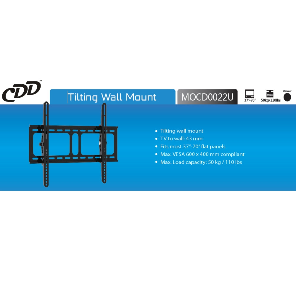 CDD Tilting TV Mount 37" - 70", Supports Up to 50 kg/110 lbs